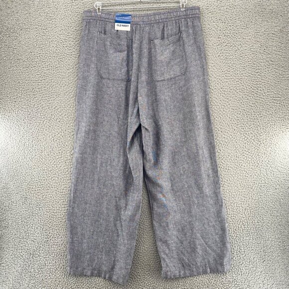 Old Navy Pants Large Gray Linen Blend Pull On Pocket Wide Leg Everyday Ankle NWT - Picture 3 of 13